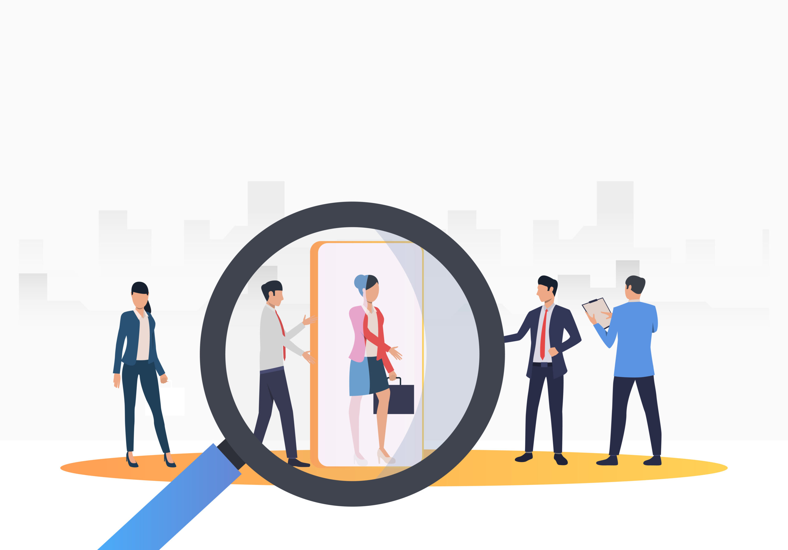 Recruitment agency searching for job candidates. HR, headhunting, hiring concept. Vector illustration can be used for topics like business, recruitment, employment